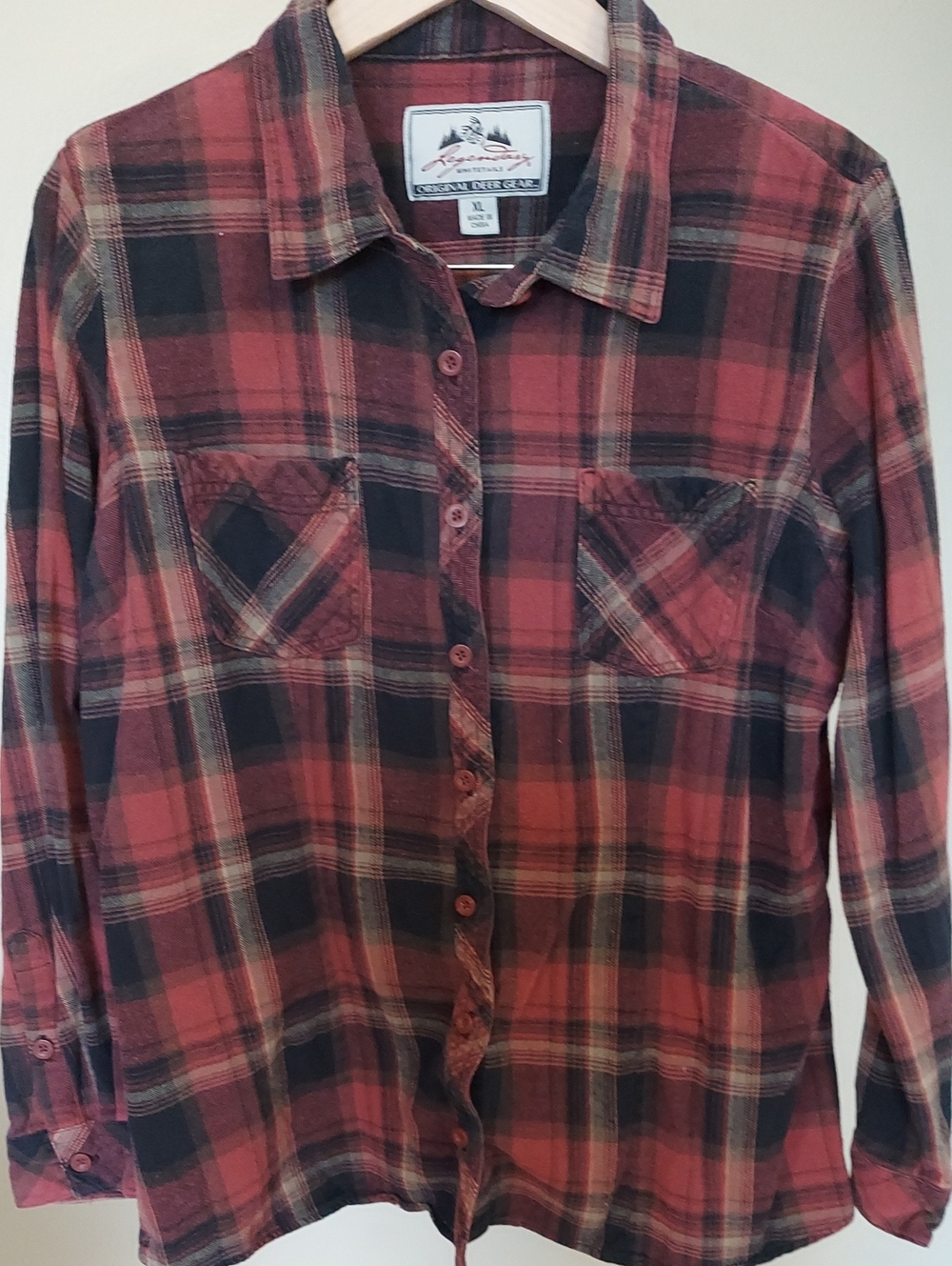 Legendary Whitetails Original Deer Gear Red Black Plaid Button-Down Shirt Sz XL